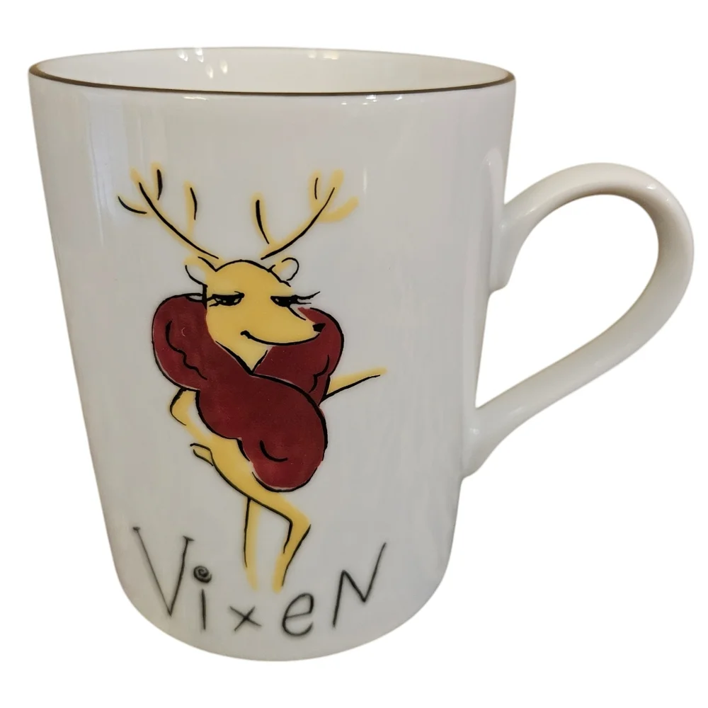Pottery Barn Santa Reindeer Mugs, Set of 4, Dasher Dancer Prancer Vixen